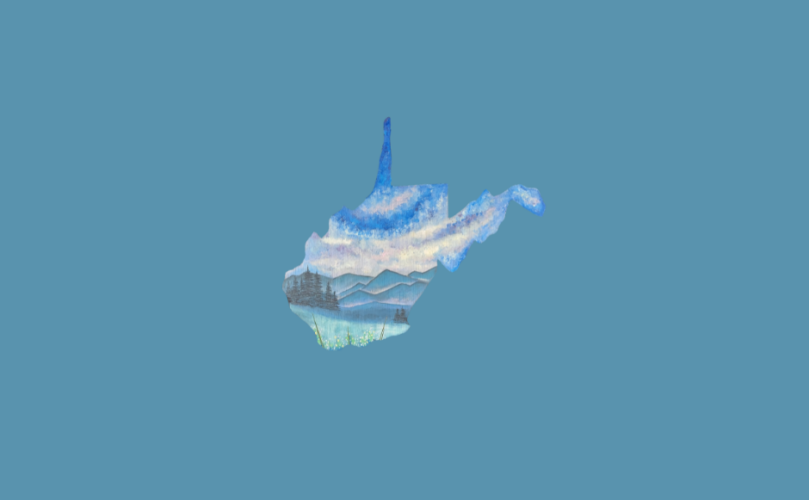 An image of the state of West Virginia against a light blue background.