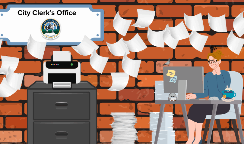 an animated image of the City of Elkins executive secretary, Elkins, WV