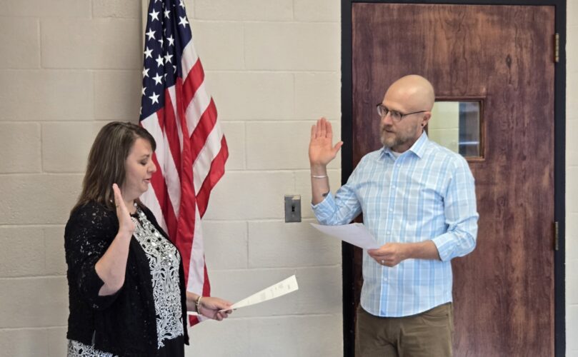 Ericka Plishka, taking the oath of office for City Council, Elkins, June 2025