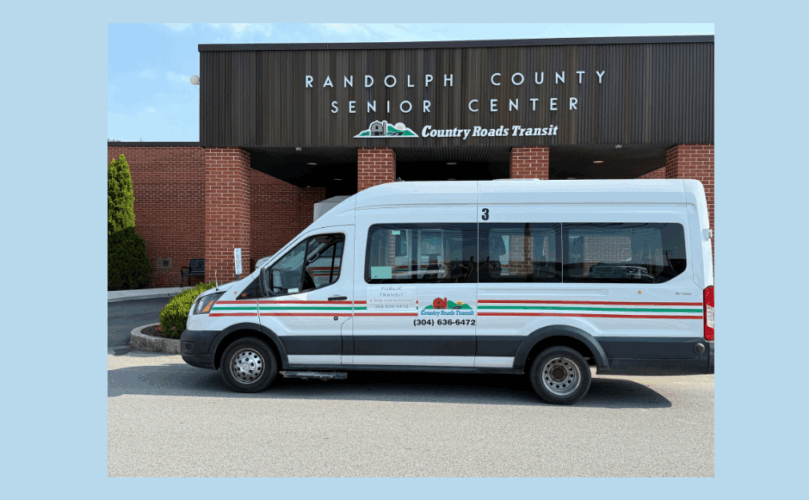 An image of a Country Roads Transit bus, Elkins, WV, Sept 2025.